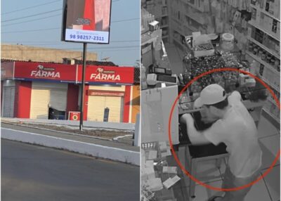 VÍDEO: Indivíduo arromba farmácia no centro de Vargem Grande