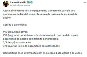 Brandão anuncia início do pagamento da segunda parcela dos precatórios do Fundef em setembro