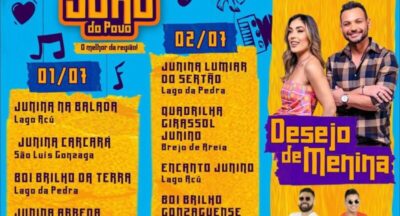 Confira a programação do “São João do Povo” em Lago da Pedra