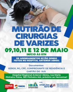 Prefeitura de Pinheiro realizará novo mutirão de saúde com cirurgias de varizes
