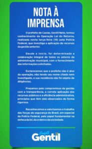 Prefeito de Caxias emite nota sobre Operação da Polícia Federal