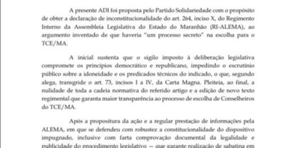 TCE-MA: Alema diz que advogada de MG ‘fere boa-fé processual’ no STF.