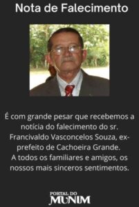 A diretoria do site do Folha Maranhense emite Nota de Pesar pelo falecimento do ex prefeito Francivaldo Vasconcelos