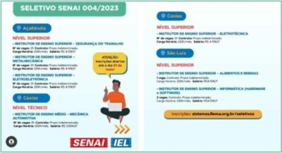 Senai abre inscrições para seletivo com cargos de nível médio e superior