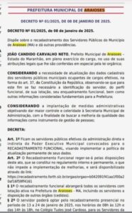 *Prefeitura de Araioses Convoca Servidores Efetivos para Recadastramento*