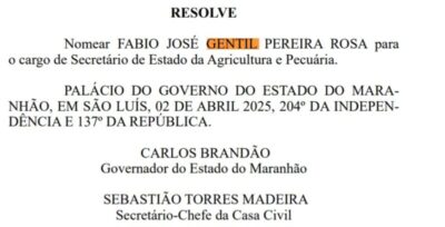 Fábio Gentil é o novo secretário de Agricultura e Pecuária do Maranhão