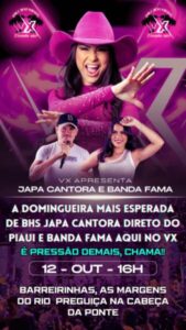 Barreirinhas recebe Japa Cantora e Banda Fama em show especial no VX Pub