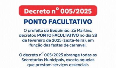 Prefeitura de Bequimão decreta ponto facultativo no dia 28 de fevereiro devido ao Carnaval