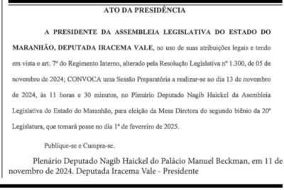 Iracema convoca eleição da nova Mesa Diretora da Alema para quarta-feira (13)