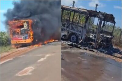 Homens encapuzados interceptam e incendeiam ônibus na zona rural de São Luís