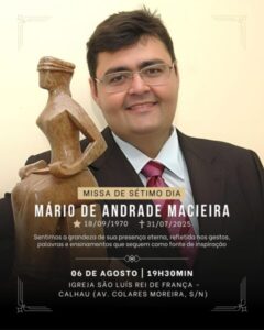 Missa de 7º dia em memória de Mário Macieira será realizada nesta terça, 6, em São Luís
