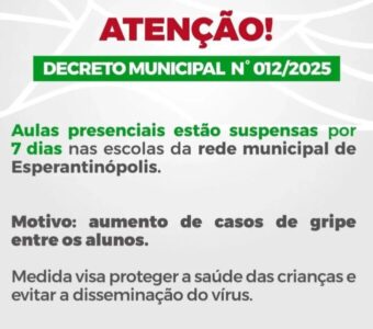 Surto de Influenza A se agrava no Maranhão: Prefeitura de Esperantinópolis suspende aulas