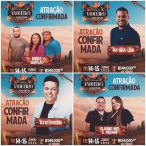 IX Festa do Vaqueiro terá Banda Sedução, Matheus Lima, Kayo Freitas e Cláudio Ney & Juliana