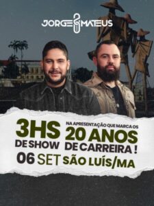 Jorge e Mateus confirmam show de 3 horas em São Luís na turnê de 20 anos