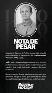 Prefeito de Pastos Bons decreta luto oficial de 3 dias pelo falecimento do vereador João Jago