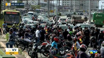 Motociclistas de aplicativo voltam a protestar no trânsito, em São Luís, nesta quarta (27)