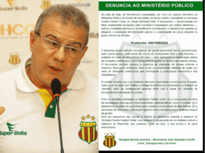 Movimento ‘Resgata Bolívia’ aciona MPMA para frear destruição do Sampaio Corrêa sob gestão Frota