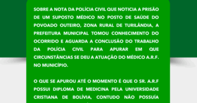 TURILÂNDIA: Prefeitura emite nota sobre o médico sem direito de…