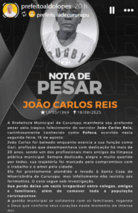 Cururupu – prefeito Aldo Lopes emite nota de pesar pela morte do servidor público, João Carlos Reis, o “Fofoca”