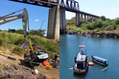 VÍDEO! Retirada a caminhonete L-200 Triton que caiu após a queda da ponte do Estreito e matou vereador e esposa