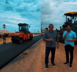 PREFEITO DR.RÔMULO MARQUES E DR.MARCONE ACOMPANHAM PAVIMENTAÇÃO ASFÁLTICA NO TRECHO LITORÂNEO DE CAJAPIÓ