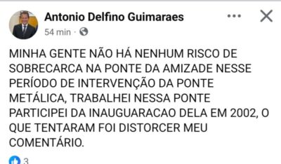 Delfino Guimarães esclarece declarações e reforça segurança da Ponte da Amizade