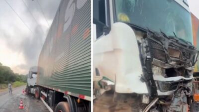 Motorista de caminhão morre após veículo que ele dirigia ficar preso entre duas carretas na BR-222, no Maranhão