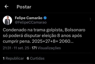 Felipe Camarão ironiza condenação de Bolsonaro e projeta inelegibilidade até 2060