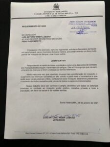 Santa Helena – Vereador Mourinho Lobato solicita carro fumacê ao executivo, para o combate a proliferação de Mosquitos Transmissores da dengue, Zica Vírus e outras doenças