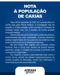 Secretária Municipal de Proteção Social de Caxias se afasta do cargo