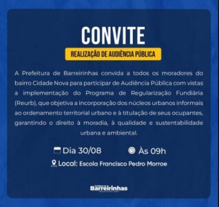 Prefeitura de Barreirinhas, faz um convite de Audiência Pública