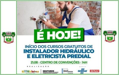 Prefeitura de Barreirinhas, inicia cursos gratuitos de eletricidade predial e instalação hidráulica