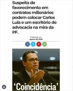 Suspeita de favorecimento em contratos milionários podem colocar Carlos Lula e um escritório de advocacia na mira da PF