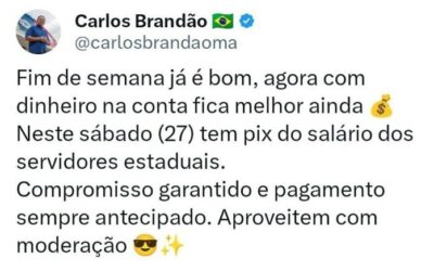 Brandão anuncia pagamento antecipado de salários para servidores neste sábado (27)