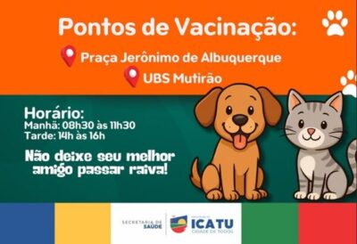 Prefeitura de Icatu realiza o Dia D de Vacinação Antirrábica! No próximo 17 de setembro