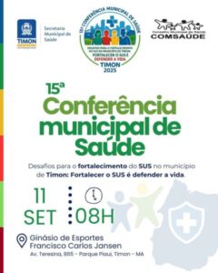 Prefeitura de Timon realiza 15ª Conferência Municipal de Saúde dia 11 de setembro