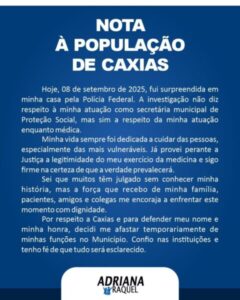 Adriana Raquel: Nota a população de Caxias…
