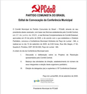 PCdoB de Paço do Lumiar convoca Conferência para sábado