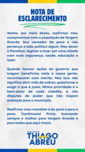 Thiago Abreu emite Nota de Esclarecimento