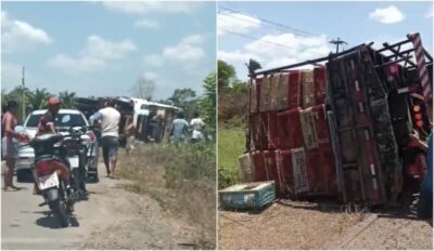Acidente é registrado na Curva do S, entre Itapecuru-Mirim e Vargem Grande, e moradores tentam saquear carga de frango