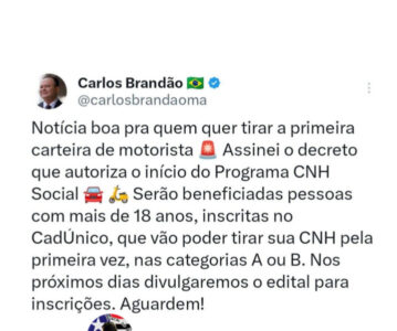Carlos Brandão lança CNH Social para beneficiários do CadÚnico no Maranhão