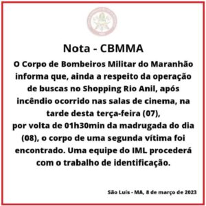 ATENÇÃO! Acaba de ser encontrado mais um corpo nos escombros do incêndio que ocorreu no Shopping Rio Anil