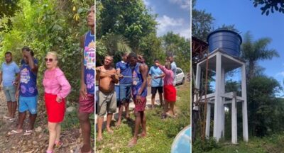 Prefeita Sônia Campos, acompanha a instação da nova caixa d’água no bairro de Santa Maria