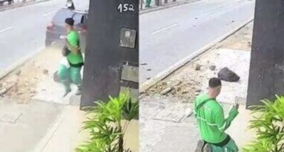Homem escapa de atropelamento em Aracaju e se ajoelha para agradecer a Deus
