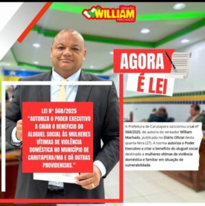 LEI DE AUTORIA DO VEREADOR WILLIAM MACHADO AUTORIZA PAGAR ALUGUEL SOCIAL ÀS MULHERES VÍTIMAS DE VIOLÊNCIA DOMÉSTICA