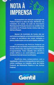 Gentil Neto emite nota à imprensa após operação da PF em Caxias…