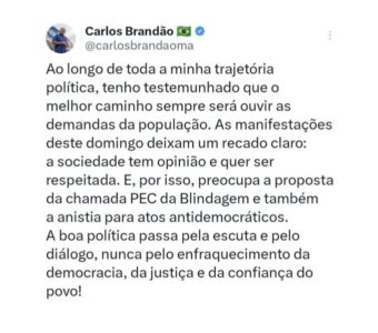 Brandão se manifesta contra PEC da Blindagem e anistia