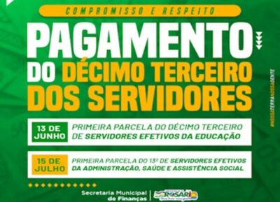 Prefeitura de Rosário confirma datas de pagamentos do 13º dos servidores efetivos