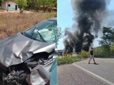 TRAGÉDIA NO MARANHÃO! Colisão de moto com carro causa morte de três pessoas da mesma família e população interdita BR-316