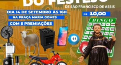 Grande Bingão do Festejo de São Francisco de Assis acontece amanhã em Lago do Rodrigues